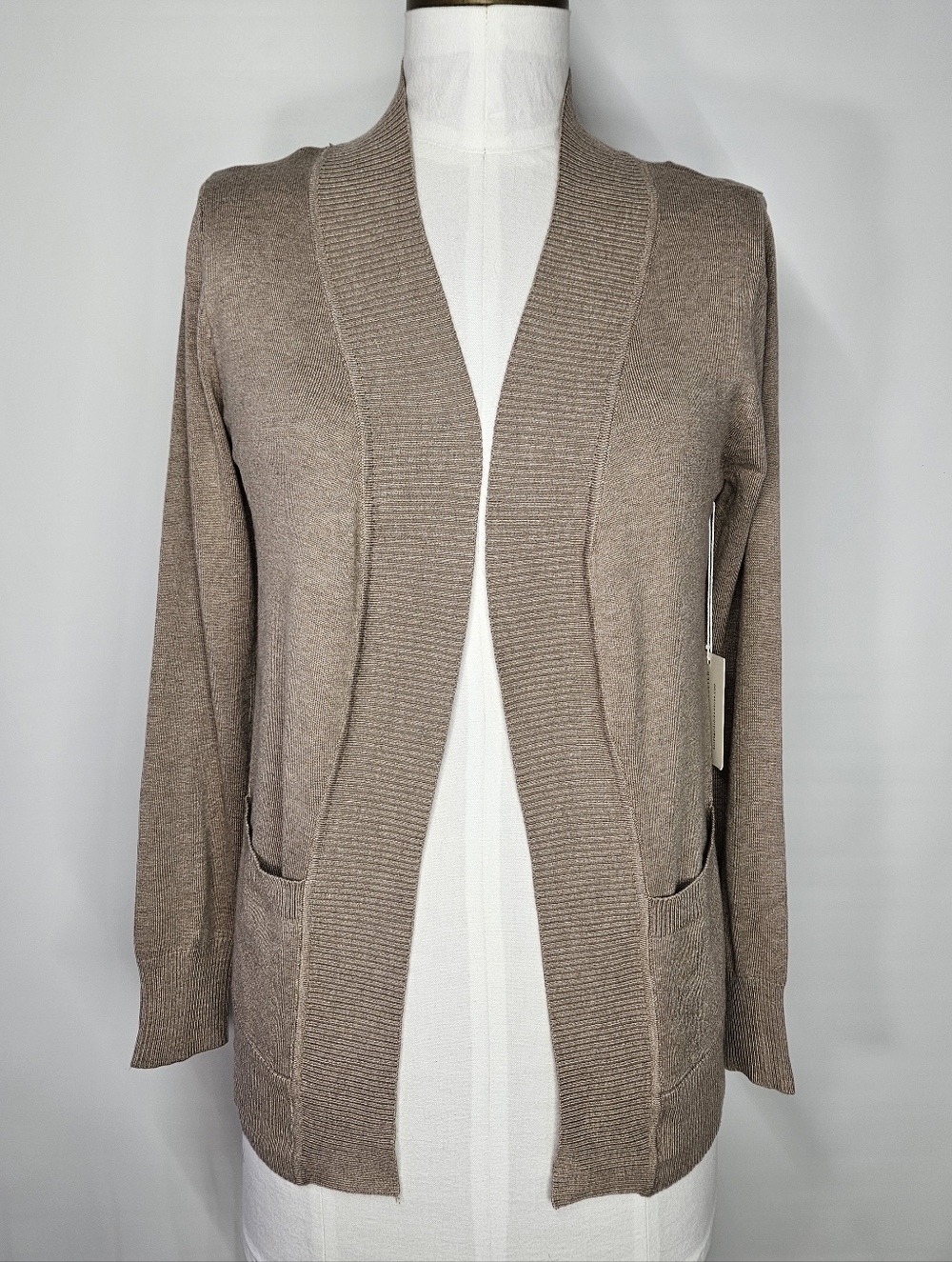 Cielo Size S/M Cardigan Camel Beige Taupe Open Front Sweater Pockets Soft Knit